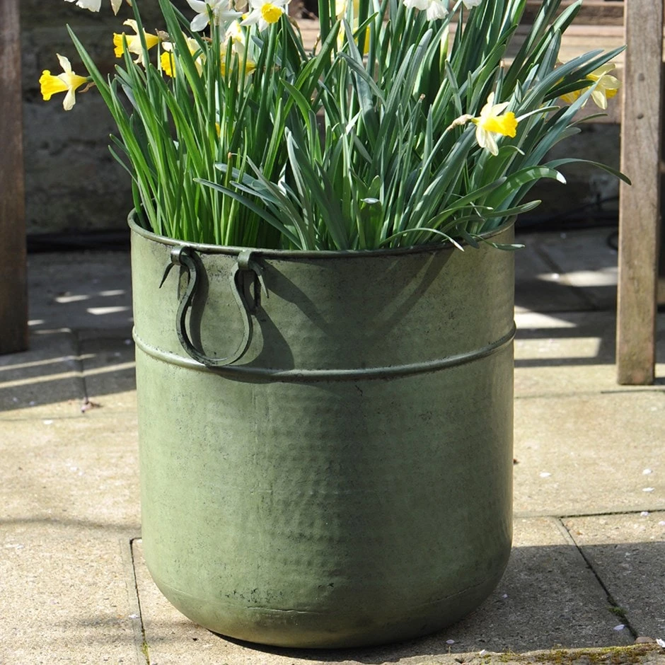 Verdigris Tall Metal Planter 3 Verdigris Tall Metal Planter