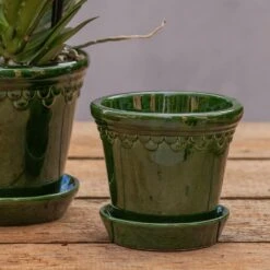 Scalloped Tapered Plant Pot With Saucer - Dark Green 8 Scalloped Tapered Plant Pot With Saucer - Dark Green -Herbalife Shop pr2000035578 card3 lg