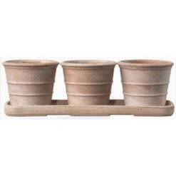 Italian Terracotta Pots Whitewash - Set Of 3 With Tray