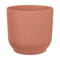 Large Ribbed Round Plant Pot With Wheels - Pink