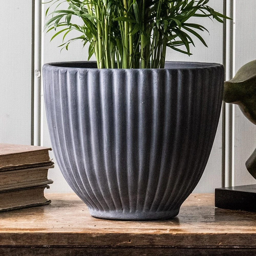 Ribbed Terracotta Plant Pot - Dark Grey 4 Ribbed Terracotta Plant Pot - Dark Grey - Image 2